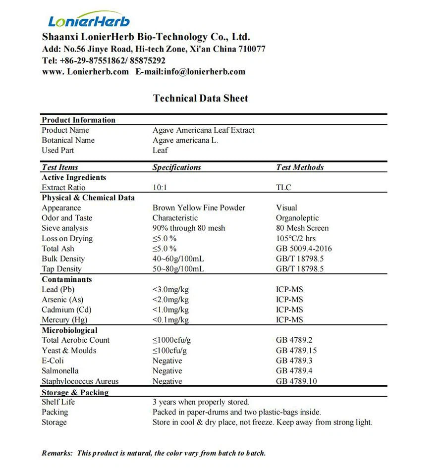 TDS of Agave Americana Leaf Extract