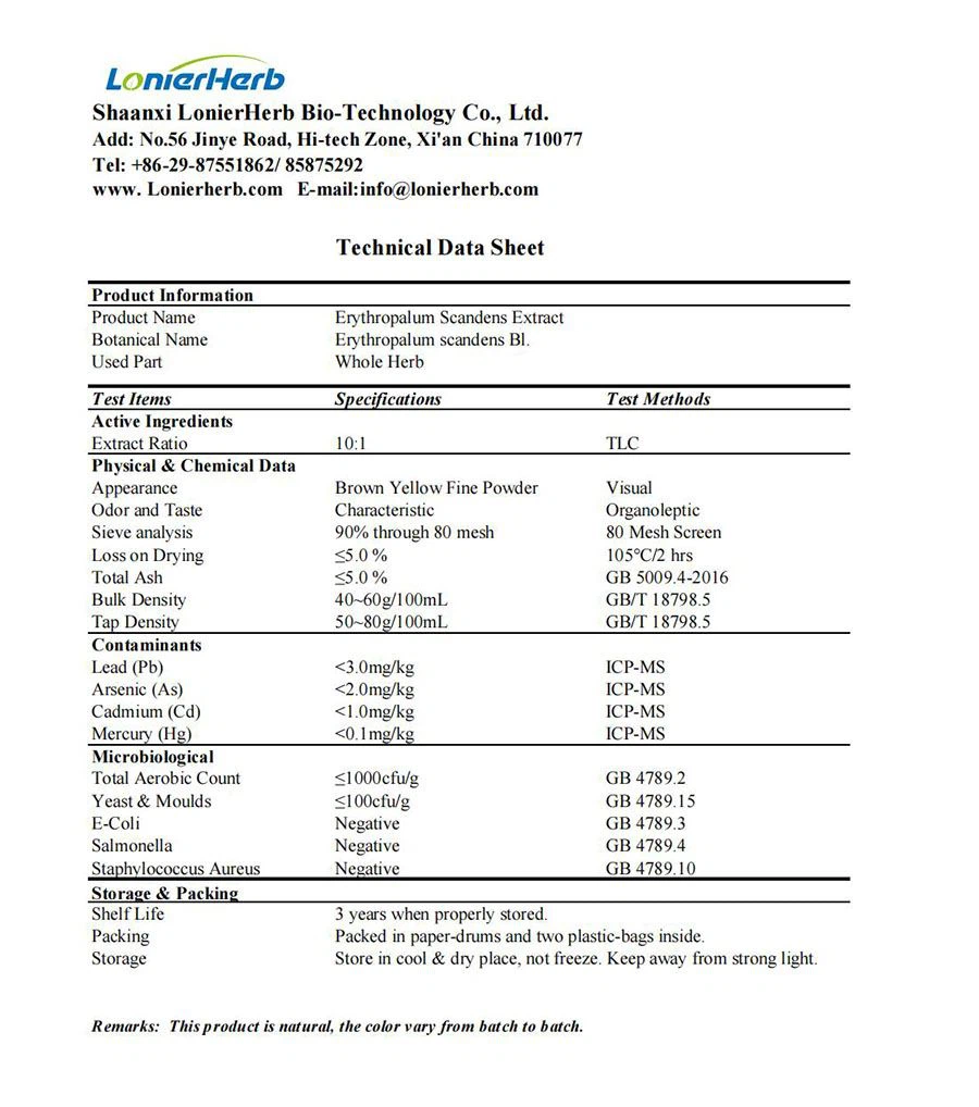 TDS of Erythropalum Scandens Extract